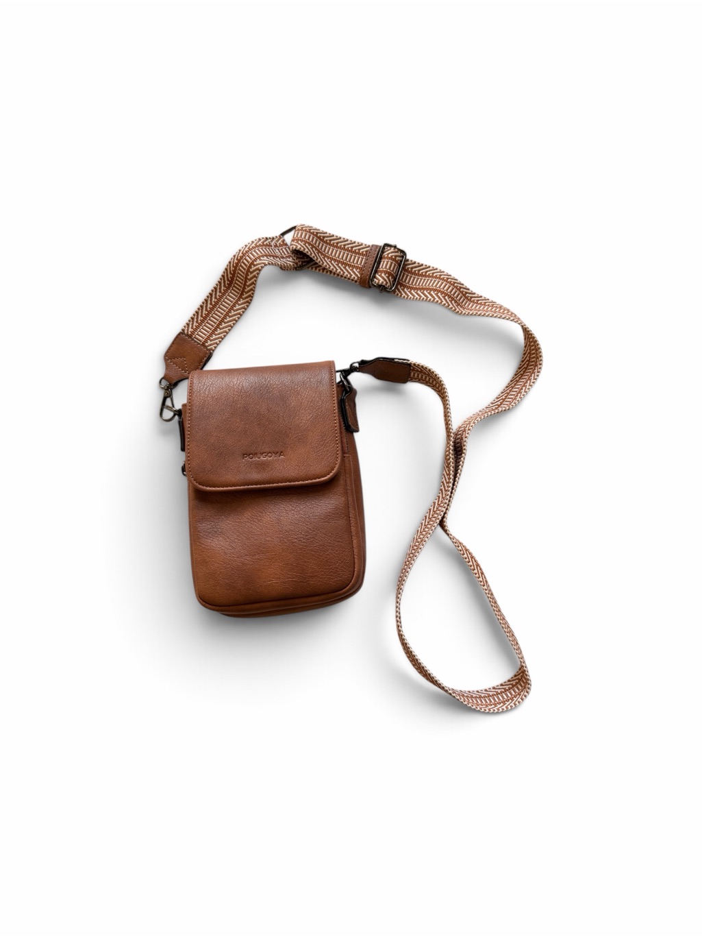 Brown Faux Leather Crossbody Phone Bag